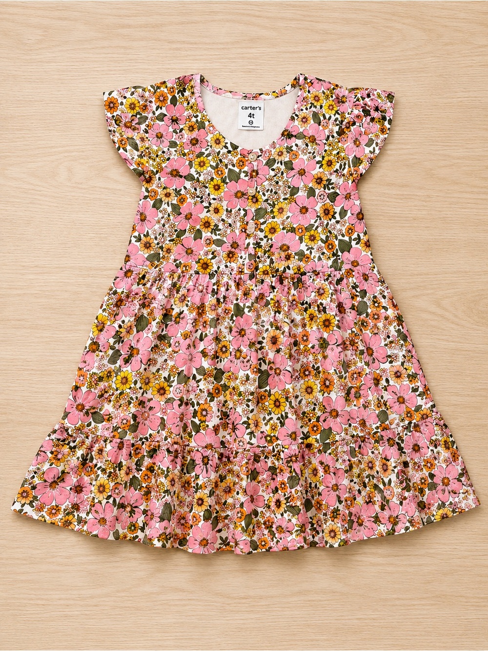 Cat & Jack Pink, Yellow & Green Floral Button-Up Top
